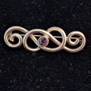 Antique Rolled Gold Bezel Set Purple Crystal Bar Pin